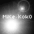 Four grayscale display a bright light source with lens flares and the text "MiKe Koko" in pixelated font, arranged in a