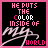 A contact sheet of five animated frames showing a pixelated text-based icon with changing colors on black background and pink border.