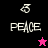 A four- displays a pixelated peace symbol and the word PEACE in white text, with background colors alternating between black, magenta, pink, and dark purple