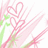 Pixelated green background with pink text and heart graphics, featuring two distinct text blocks and a small floral element.