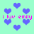 Pixelated cyan background with scattered blue hearts and repeated pink text 'i luv emily' in a retro digital style.