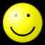 Yellow circular icons with black line faces showing smiling and frowning expressions in various orientations against a black background.