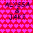 Pixelated red background with repeating pink heart pattern, displaying two identical text blocks reading "ALYSSA & JAKE" in dark purple pixel font.