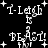 White pixelated text and symbols on black background, with repeated 'T-Legh' and 'PEAST!' phrases in a