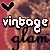 Pixelated icon with 'vintage glam' text over a skull background, featuring a black heart symbol in the top-left corner.