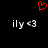 Red pixelated heart symbol above two identical white text strings reading 'ily <3' on a black background.