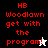 Red pixelated text 'HB Woodlawn get with the program!' on black, white, and gray backgrounds with a cursor icon.