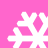 Four white snowflake icons on a solid pink background, arranged in a with no visible animation changes