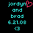 Two side-by-side pixelated text displays with cyan and black colors, one featuring a pink heart symbol replacing the 'o' in 'jordyn'.