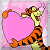 Static pixel art icon of a cartoon tiger character forming a heart shape with its body against a pink gradient background, rendered in low-resolution 8-bit style with visible dithering and blocky edges.