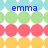 Pixelated icon with repeating star and circle patterns in cyan, green, pink, and yellow, featuring blue text reading "emma," "grace," and "rocks! <33" on different sections.