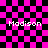 Pixelated text 'Madison' appears four times on a pink and black checkered background with animated distortions