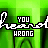 A repeating pattern of stylized text with 'YOU' above 'WRONG', each letter in a different color, set against a green pixelated background.