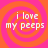 Four identical display orange spiral patterns on pink backgrounds with white text reading "i love my peeps" in a pixelated font