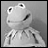 A 2x2 contact sheet of a Kermit the Frog animated icon showing four frames with pixelated grayscale images and green background text.