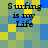 Pixelated text "Surfing is my Life" on a blue and yellow checkered background with four distinct arrangements
