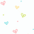Pixelated heart shapes in pink, yellow, green, and blue float on a white background with scattered small squares.