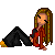 Pixel art buddy icon featuring a female character with long braided hair sitting on the ground next to red text reading 'loves to flint'