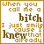 identical text-based icons with brown and pink pixelated letters on a white background, each displaying the phrase 'when you call me a bitch I just smile cause I knew that already' with small heart symbols