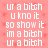 A static image with a pink background displays repeated white text in a pixelated font, reading 'ur a bitch u kno it so show it im a bitch ur a bitch' across multiple lines.