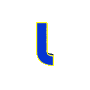 Blue L-shaped symbol with yellow outline on white background, displayed in multiple sizes across a