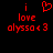 Red pixelated text and symbols on black background with a heart symbol above 'i love olyssa<3' in two side-by-side views.