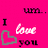 A static pixelated icon with a bright pink background displays the text "I love you" in mixed fonts and colors, including a green-outlined heart symbol.