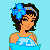Pixel art of a woman in blue dress with snowflake details, holding a pillow, next to text reading 'Pillow fight!!' on light blue background.