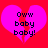 Two identical pink heart shapes on red background with black text reading "Oww baby baby!" inside each heart.