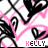 A static icon with pink and black abstract patterns, featuring the name 'KELLY' in pixelated text at the bottom.
