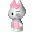 Pixelated white cat with pink bow, blue collar, and pink dress in six views showing head turns and body angles.