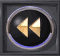 Six circular icons arranged in two , each showing a golden double-left-triangle symbol on a black background with a metallic border