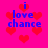 Pixelated pink background with red hearts and blue text reading "i love chance" in four quadrants.