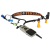 Pixelated static image of a lanyard with brown and black straps, blue and green accents, and orange tassels against gray background.