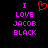 Pixelated text and a heart symbol displayed on black background with purple and red elements.