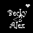 Pixelated white text 'Becky' above 'Alex' on black background with animated heart and starburst symbols.