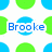 Pixelated icon with blue text 'Brooke' over a blue smiley face, surrounded by alternating green and blue circles on white background.