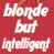 Pixelated cartoon-style contact sheet showing multiple frames of a blonde female character in swimwear with text "blonde but intelligent" on red background.