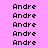 pixelated 'Andre' text in black on a pink background with alternating light beige highlight