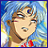 Pixelated 48x48 static buddy icon featuring a stylized anime character with brown hair, blue eyes, and red lips against a blue-yellow gradient background.