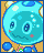 Pixelated blue character with large eyes and small red cheeks on a yellow background, showing subtle mouth and eye expression changes across frames.