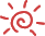 Two red spiral suns with radiating rays on a gray background, one sun slightly larger and more saturated than the other.