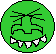 Three circular pixelated icons with angry expressions, each in distinct solid colors—green, pink, and red—arranged on a gray background.