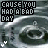 Pixelated image with bold text overlay reading 'CAUSE YOU HAD A BAD DAY' above a blurred grayscale background featuring abstract shapes and two white heart symbols.