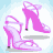 Animated sequence of high-heeled shoes and sneakers in pink and black, displayed across a with light blue background