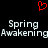 Red pixelated heart symbol above two identical lines of pixelated text reading 'Spring Awakening' on a black background.