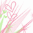 Green background with pink text listing names and a white section containing pink heart outlines on green stems.