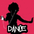 Black silhouette of a person with afro hair and earbuds holding a white device against a red background, with text changing across six