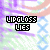 Static image of repeated 'LIPGLOSS USE' text over a patterned background with purple, pink, green, and blue elements.