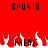 Red background with black pixelated text 'SPORTS' at top and 'FREAK' at bottom, surrounded by white pixelated flames.
